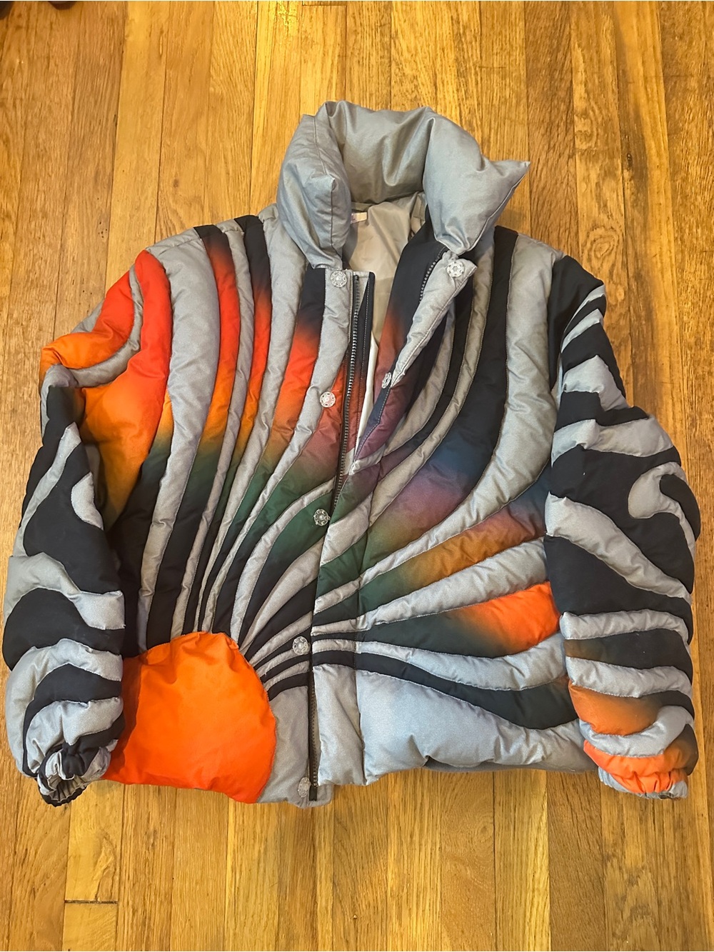 Men's Spiral Colorblock Puffer Jacket - Gray & Orange